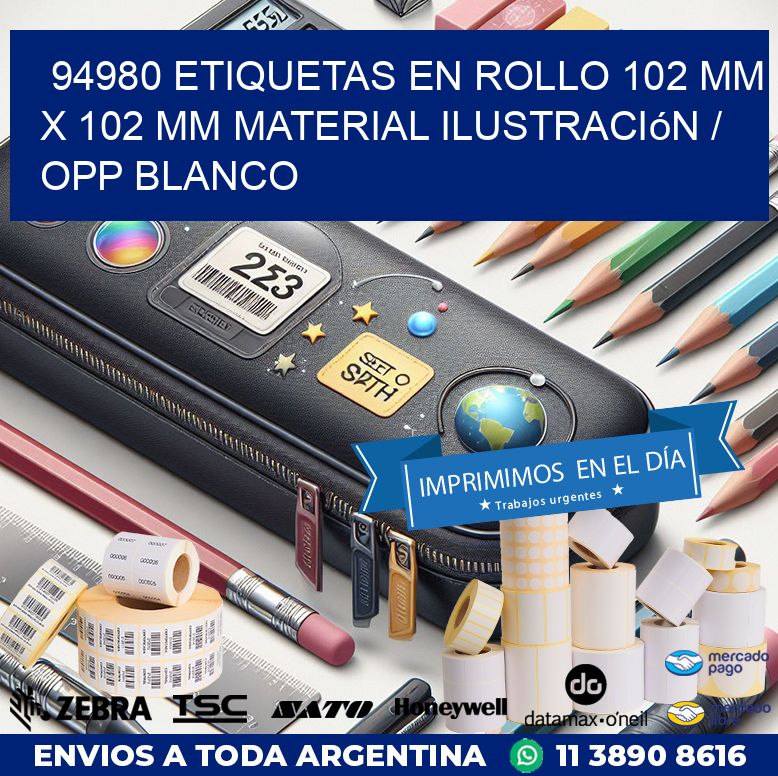 94980 Etiquetas en rollo 102 mm x 102 mm material Ilustración / OPP Blanco