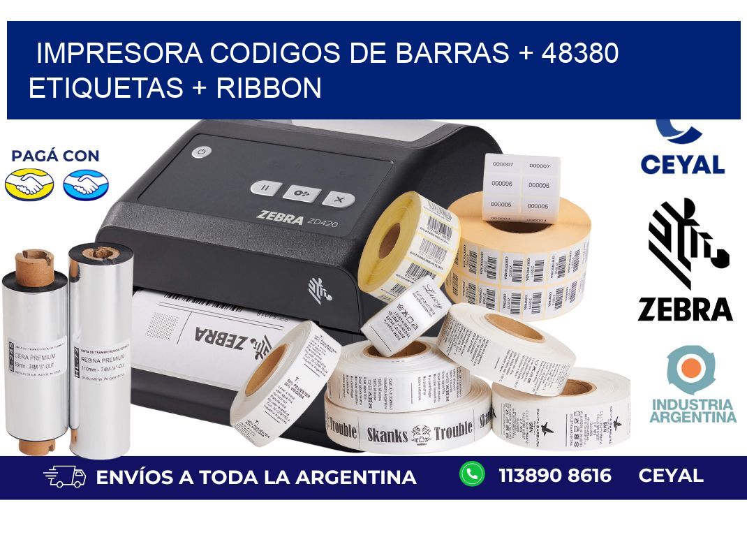 impresora codigos de barras + 48380 etiquetas + ribbon