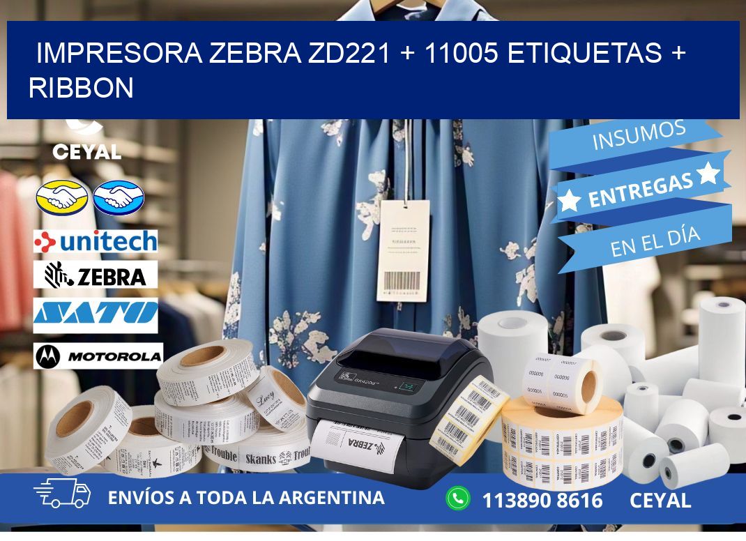 impresora zebra zd221 + 11005 etiquetas + ribbon