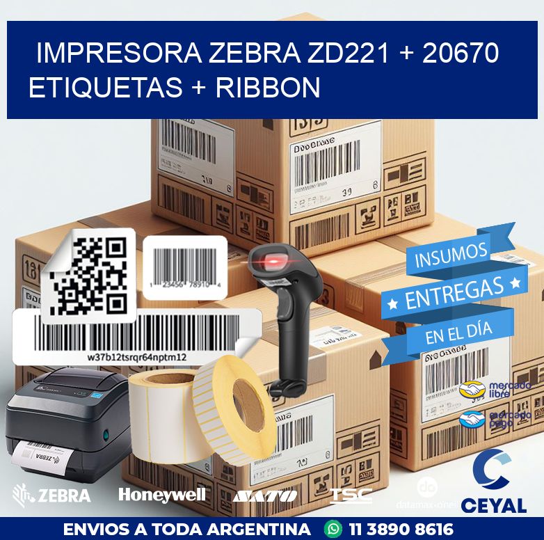 impresora zebra zd221 + 20670 etiquetas + ribbon