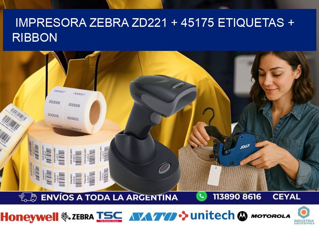 impresora zebra zd221 + 45175 etiquetas + ribbon