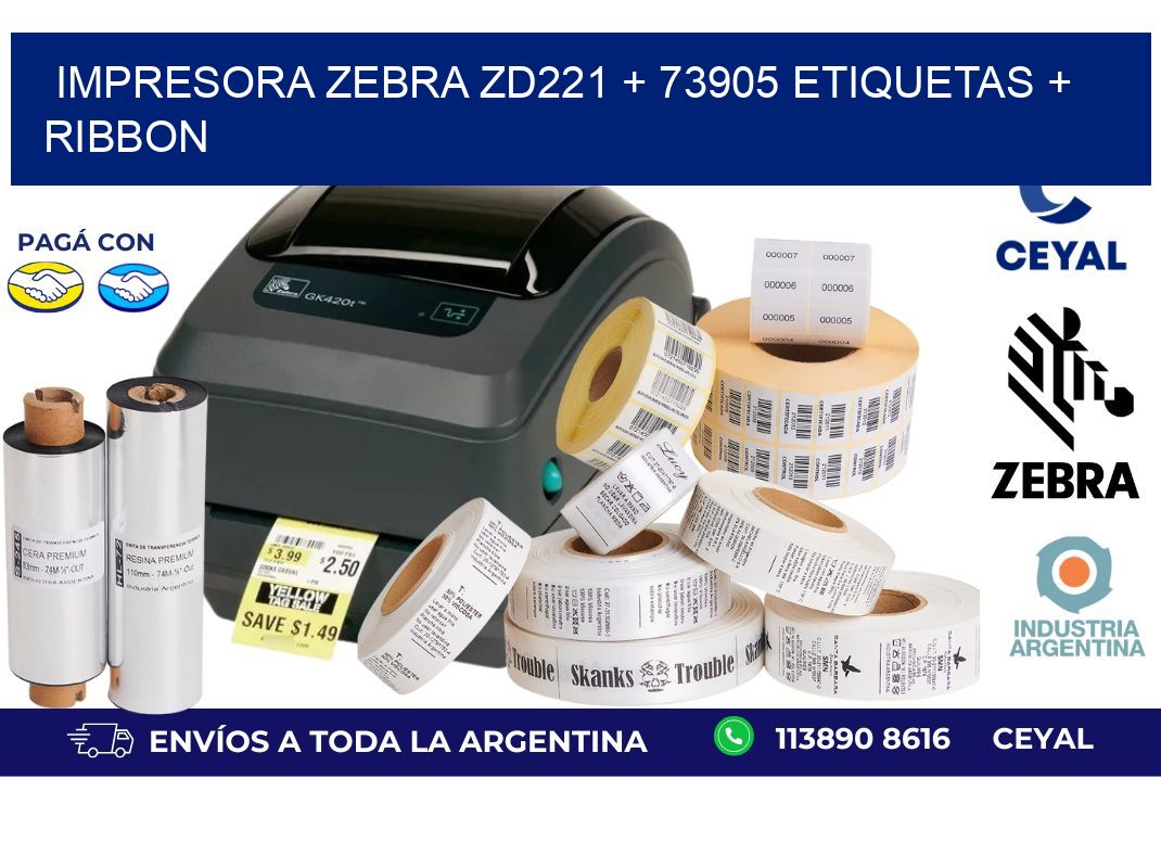 impresora zebra zd221 + 73905 etiquetas + ribbon