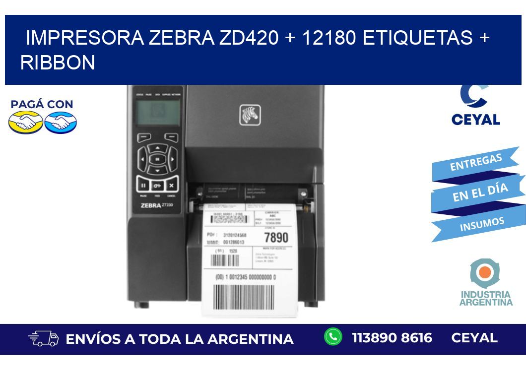 impresora zebra zd420 + 12180 etiquetas + ribbon