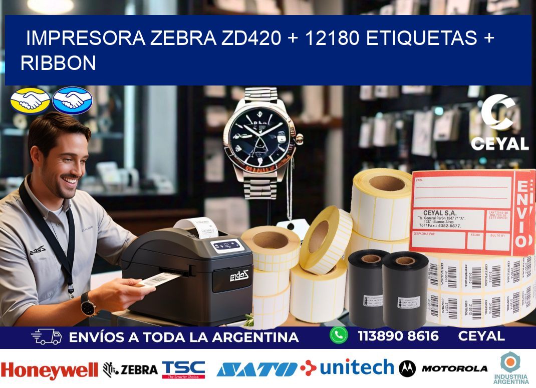impresora zebra zd420 + 12180 etiquetas + ribbon