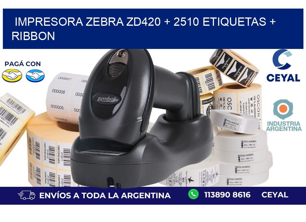 impresora zebra zd420 + 2510 etiquetas + ribbon