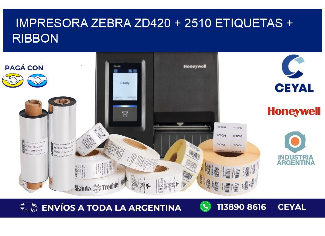 impresora zebra zd420 + 2510 etiquetas + ribbon