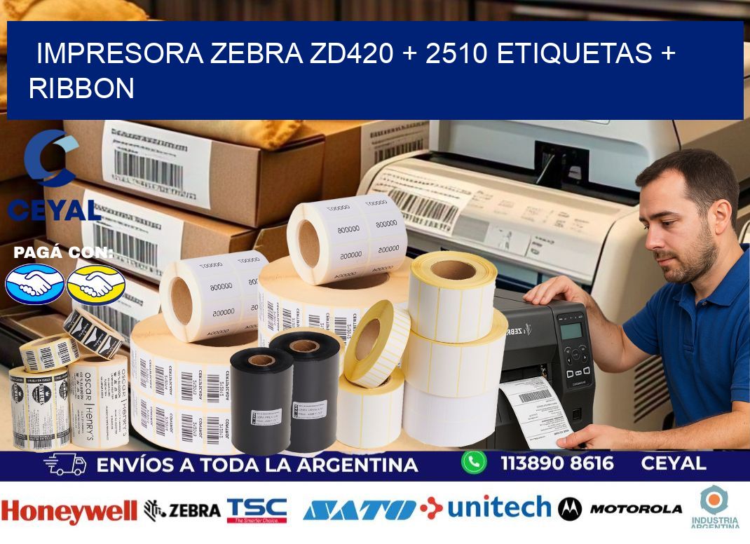 impresora zebra zd420 + 2510 etiquetas + ribbon