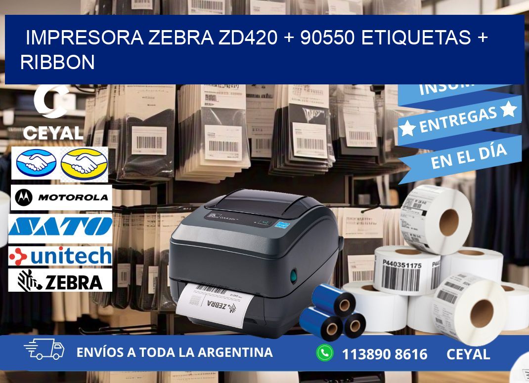 impresora zebra zd420 + 90550 etiquetas + ribbon