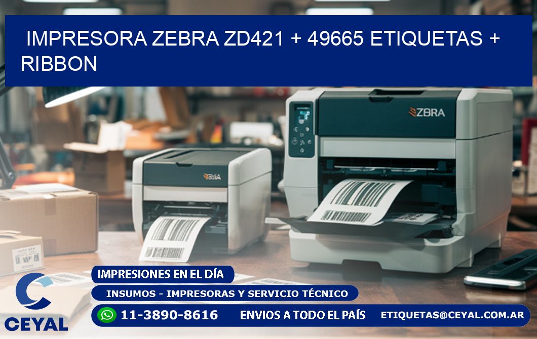 impresora zebra zd421 + 49665 etiquetas + ribbon