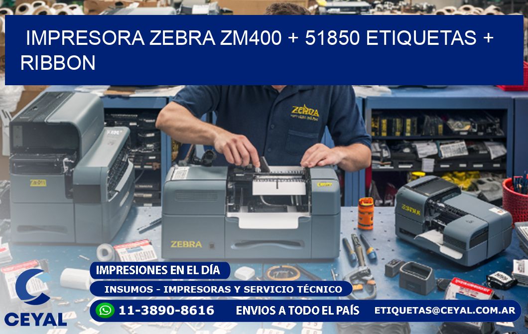 impresora zebra zm400 + 51850 etiquetas + ribbon