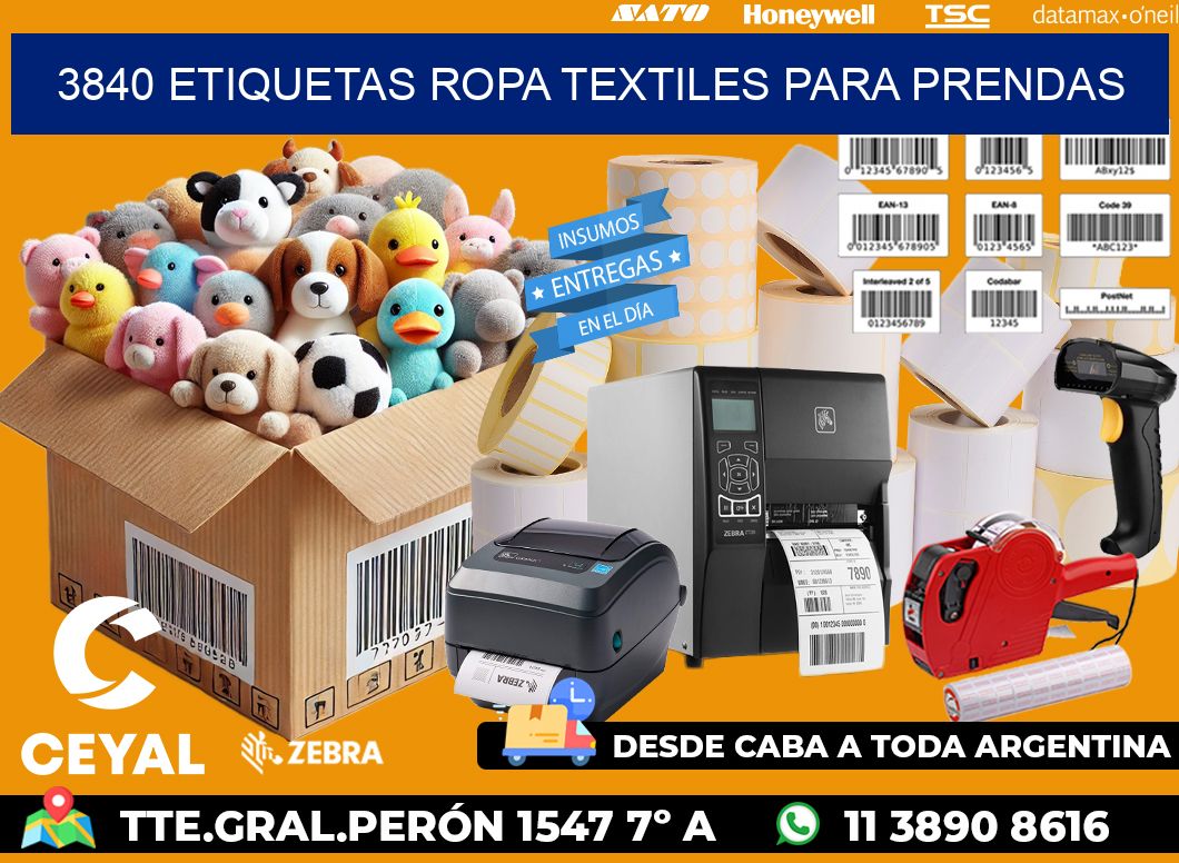 3840 Etiquetas ropa textiles para prendas