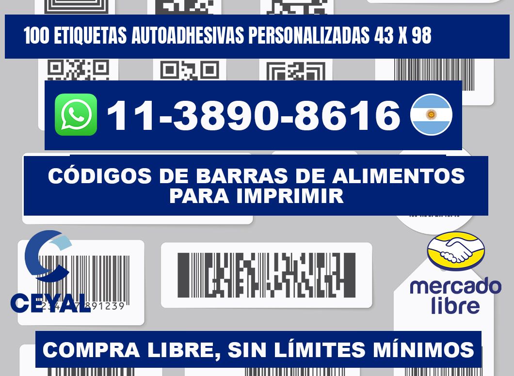 100 Etiquetas autoadhesivas personalizadas 43 x 98