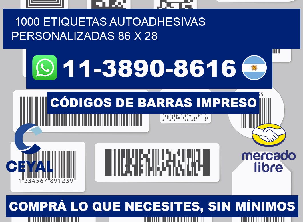 1000 Etiquetas autoadhesivas personalizadas 86 x 28