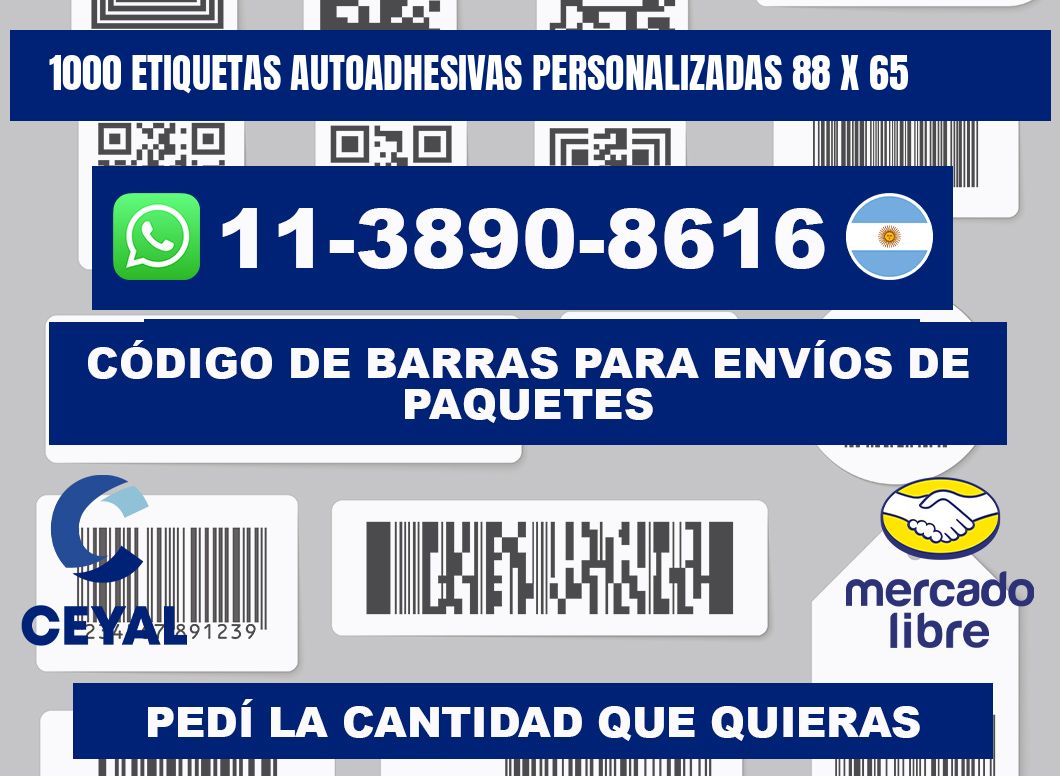1000 Etiquetas autoadhesivas personalizadas 88 x 65