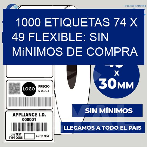 1000 etiquetas 74 x 49 Flexible: sin mínimos de compra