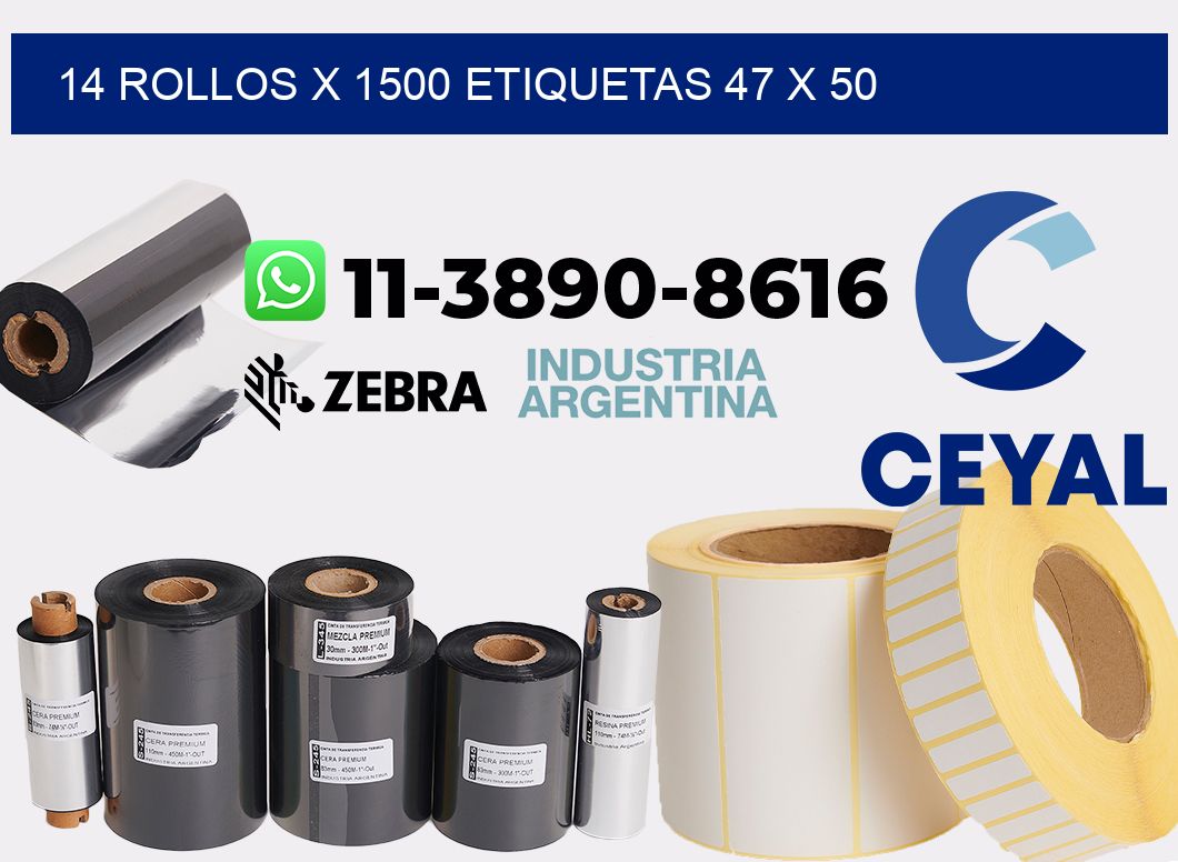 14 rollos x 1500 etiquetas 47 x 50