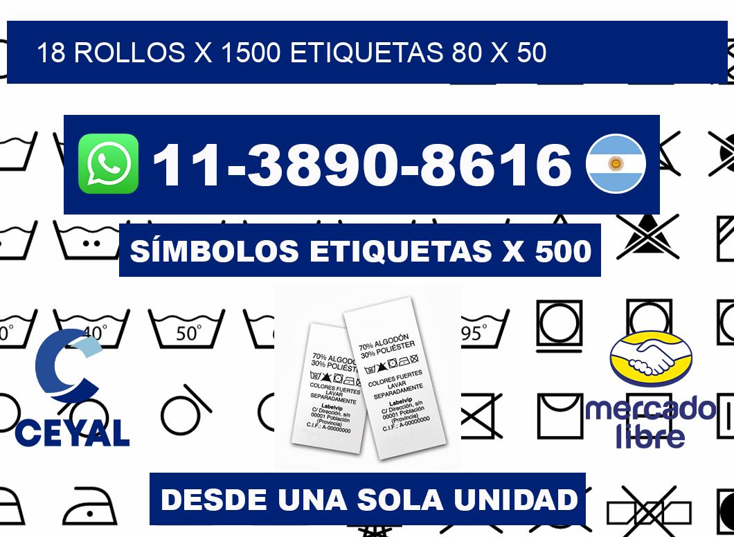18 rollos x 1500 etiquetas 80 x 50