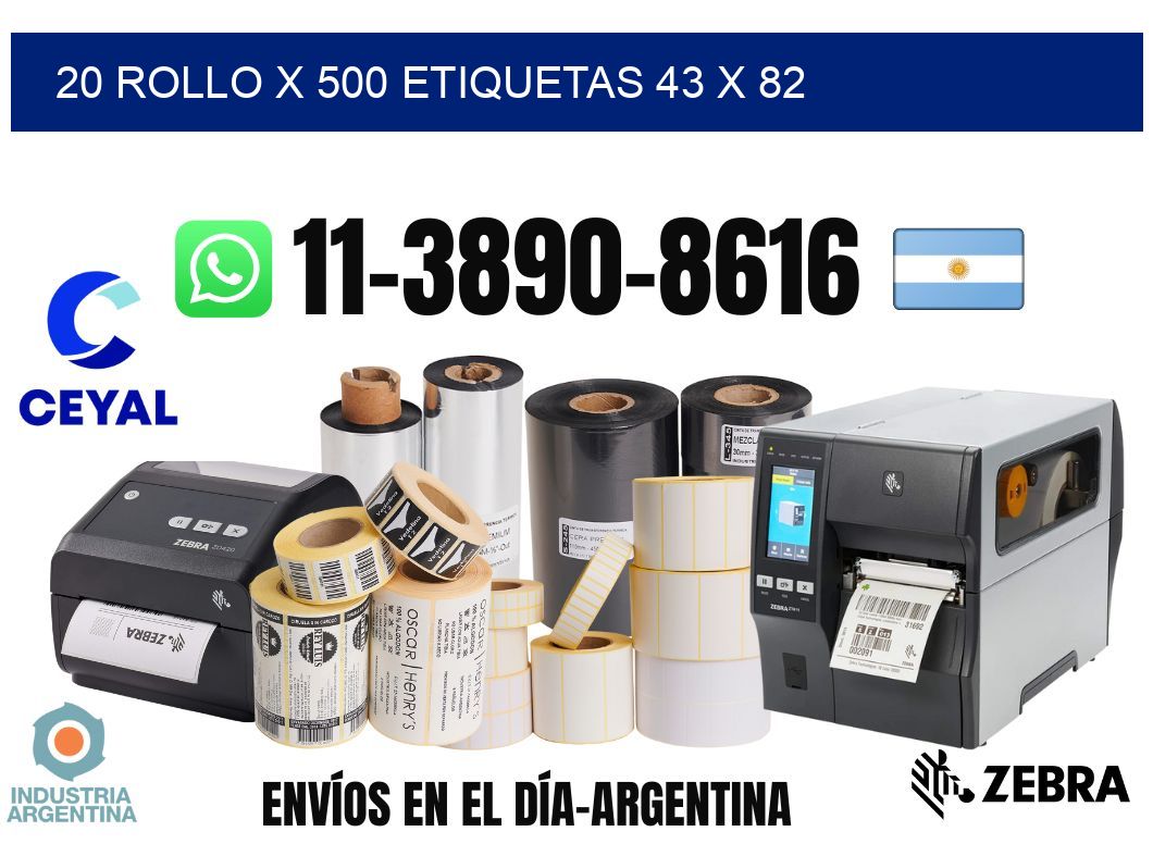 20 rollo x 500 etiquetas 43 x 82