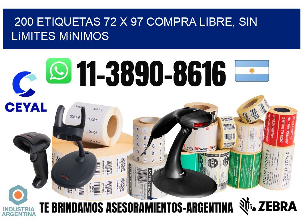 200 etiquetas 72 x 97 Compra libre, sin límites mínimos