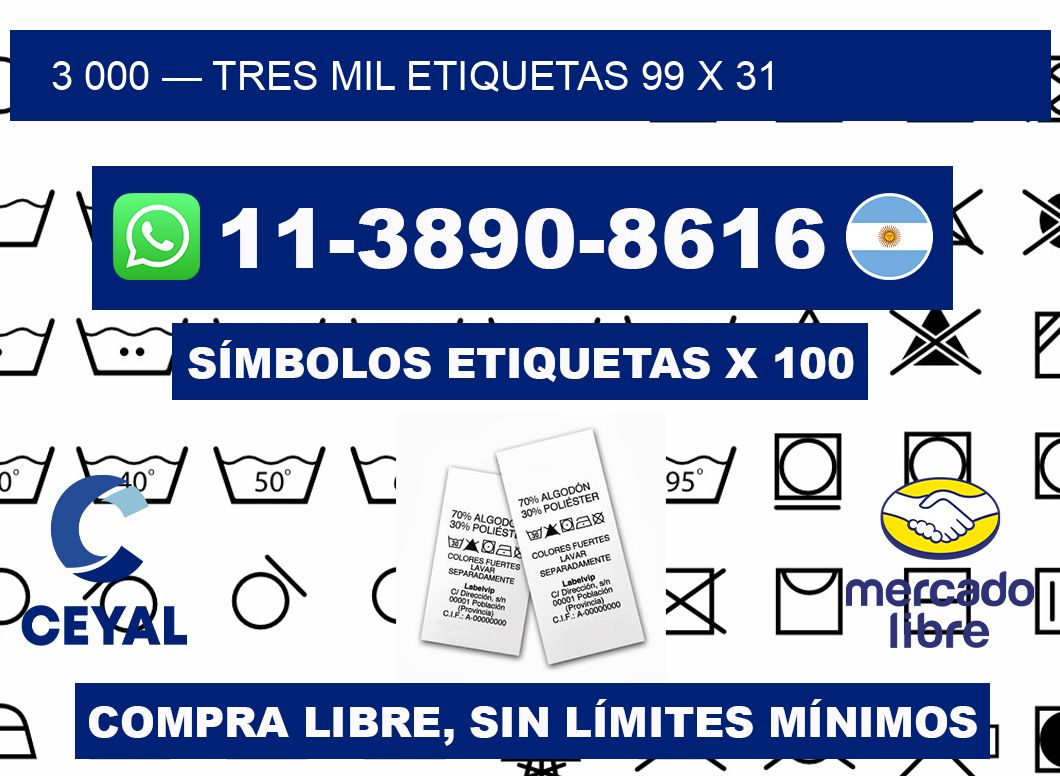 3 000 — tres mil etiquetas 99 x 31