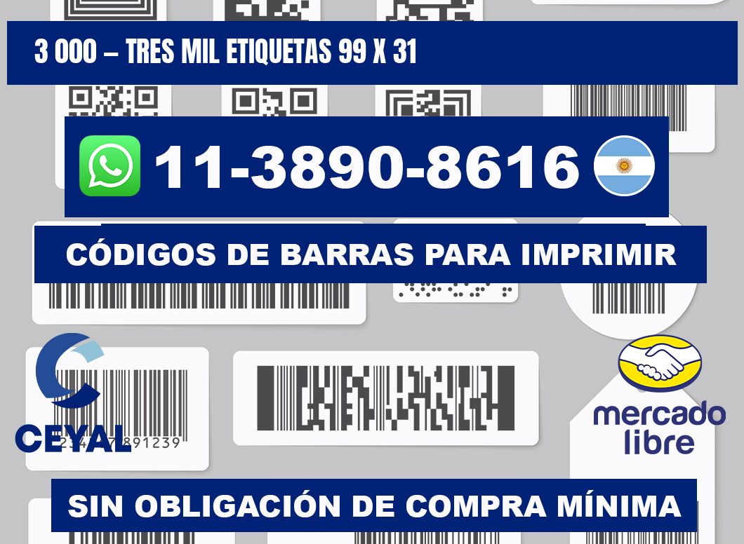 3 000 — tres mil etiquetas 99 x 31