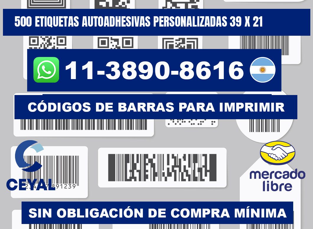 500 Etiquetas autoadhesivas personalizadas 39 x 21