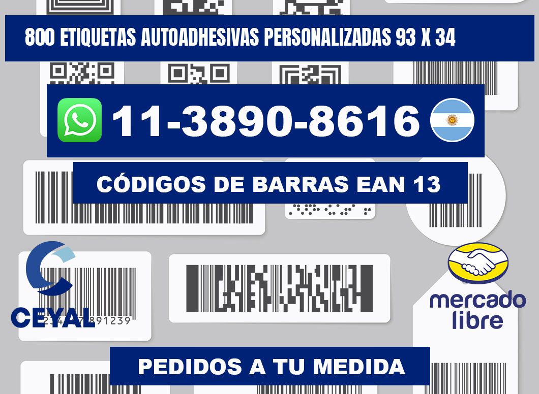 800 Etiquetas autoadhesivas personalizadas 93 x 34