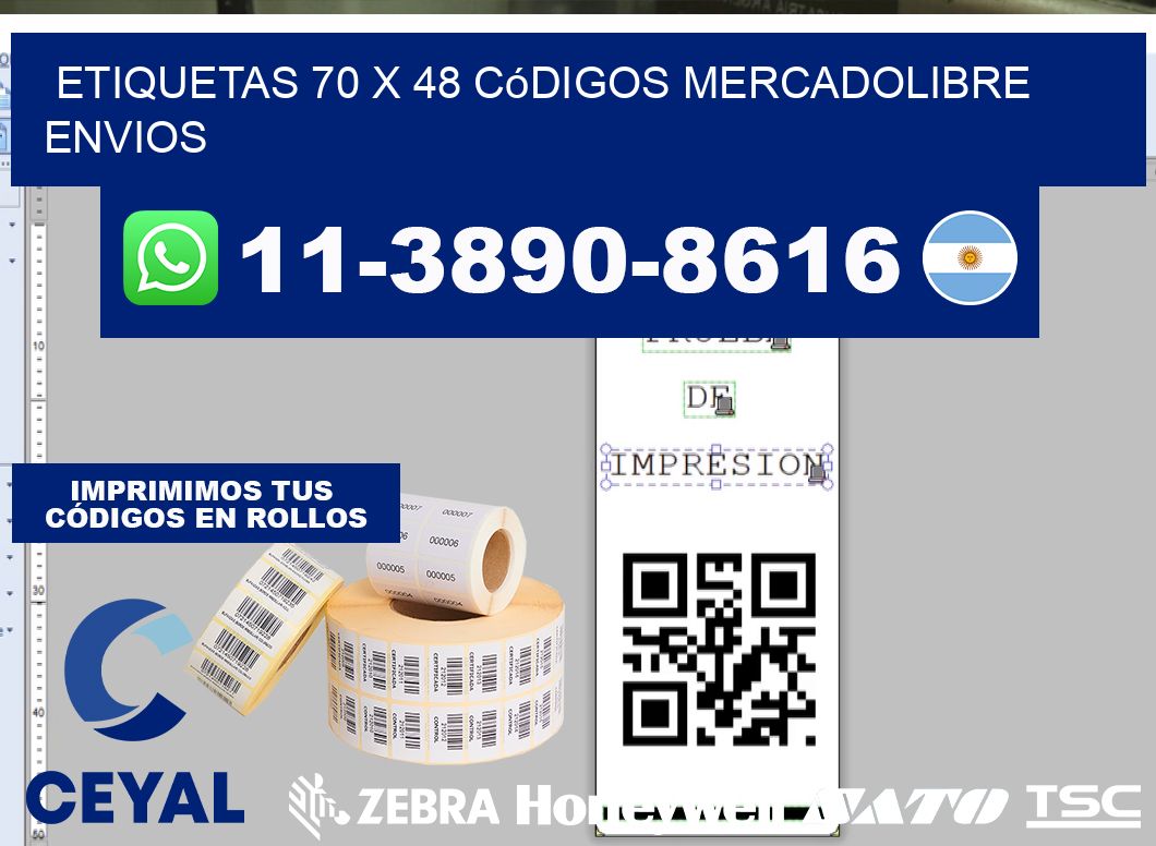 etiquetas 70 x 48 códigos mercadolibre envios