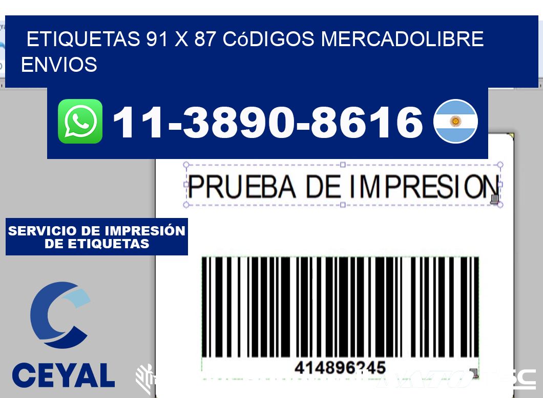 etiquetas 91 x 87 códigos mercadolibre envios