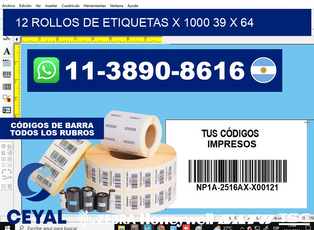 12 rollos de etiquetas x 1000 39 x 64
