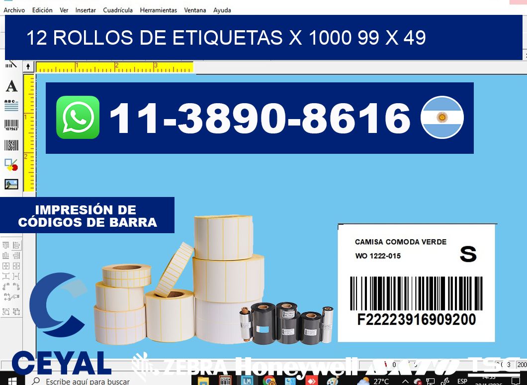12 rollos de etiquetas x 1000 99 x 49