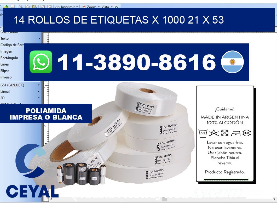 14 rollos de etiquetas x 1000 21 x 53
