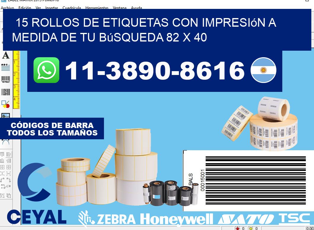 15 rollos de etiquetas con impresión a medida de tu búsqueda 82 x 40
