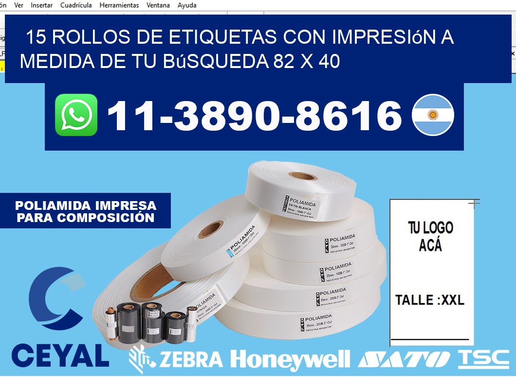 15 rollos de etiquetas con impresión a medida de tu búsqueda 82 x 40