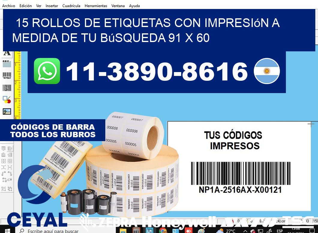 15 rollos de etiquetas con impresión a medida de tu búsqueda 91 x 60