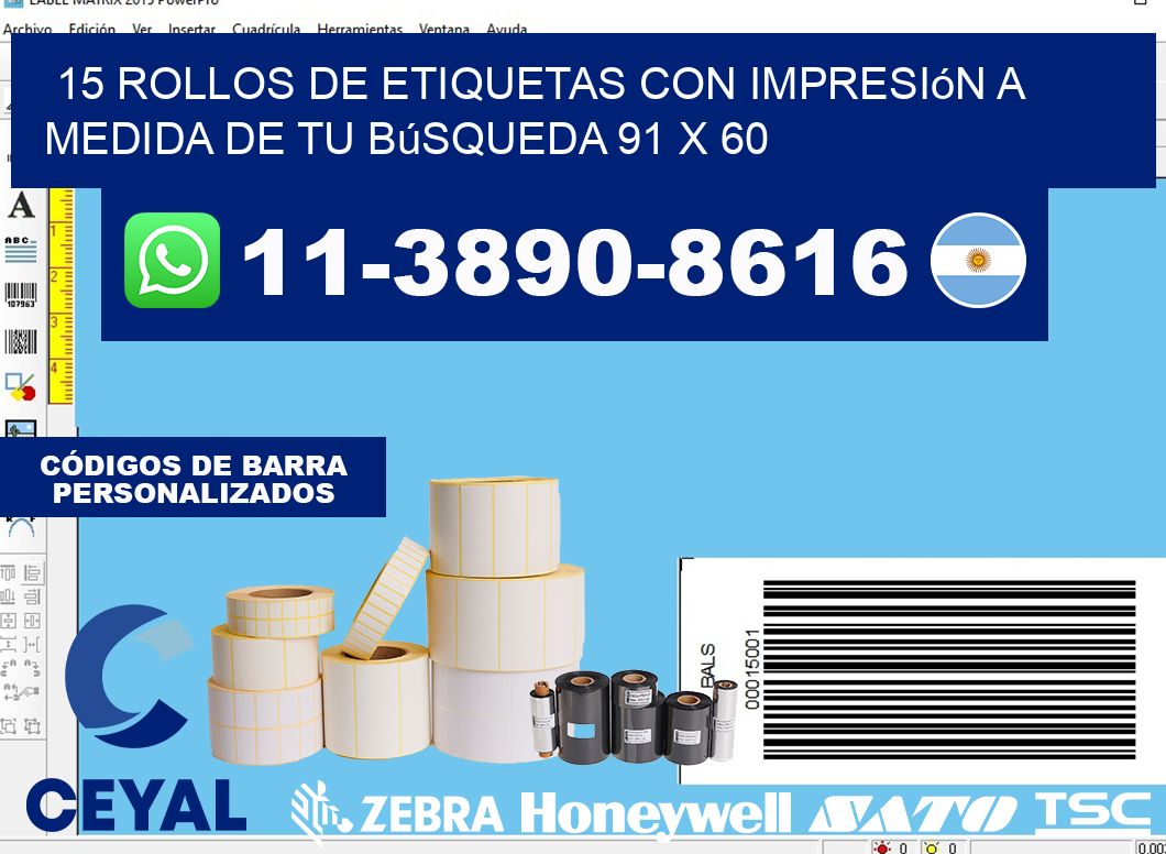 15 rollos de etiquetas con impresión a medida de tu búsqueda 91 x 60