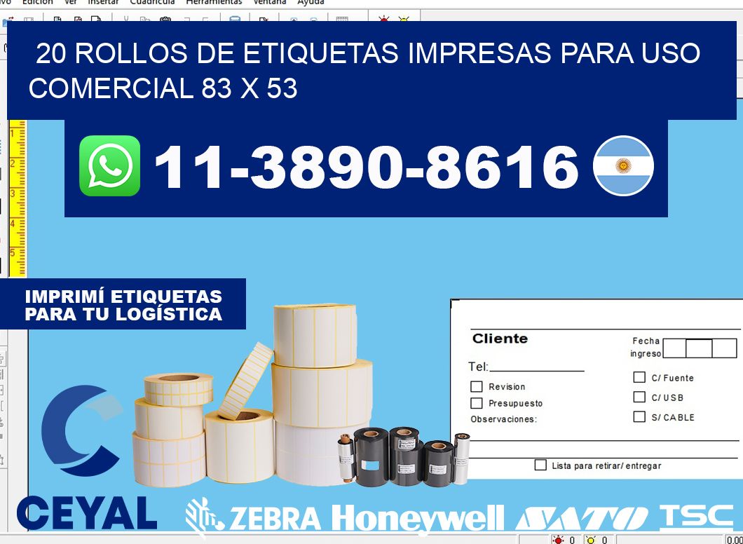 20 rollos de etiquetas impresas para uso comercial 83 x 53