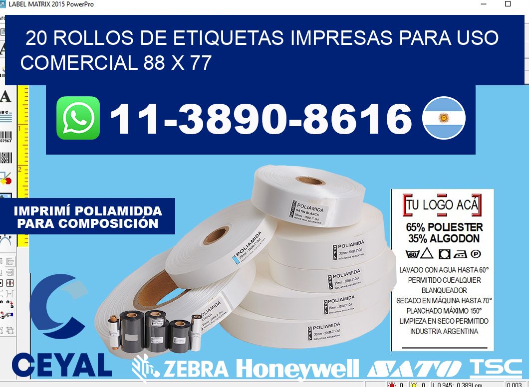 20 rollos de etiquetas impresas para uso comercial 88 x 77
