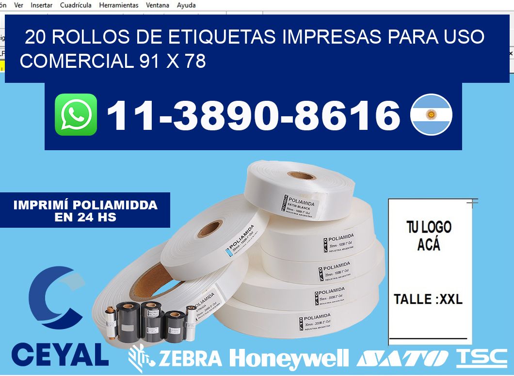 20 rollos de etiquetas impresas para uso comercial 91 x 78