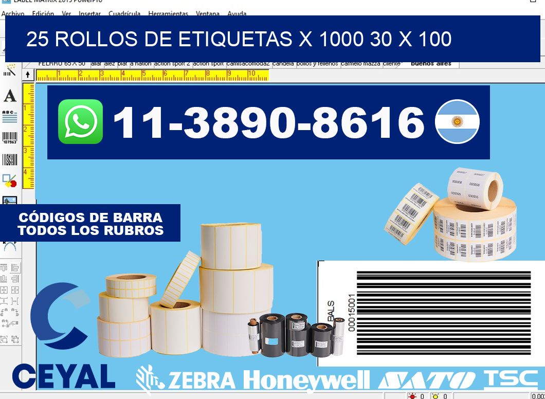 25 rollos de etiquetas x 1000 30 x 100