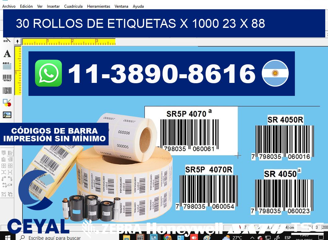 30 rollos de etiquetas x 1000 23 x 88