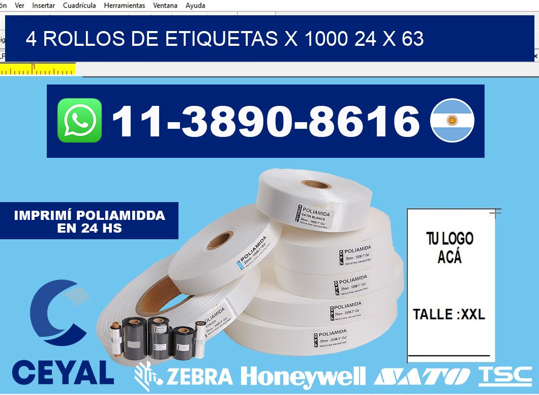 4 rollos de etiquetas x 1000 24 x 63