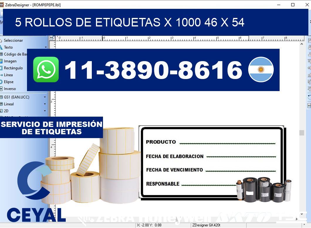 5 rollos de etiquetas x 1000 46 x 54