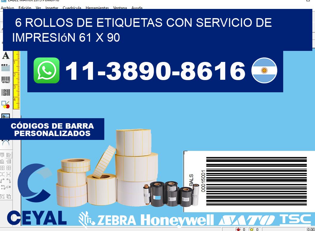 6 rollos de etiquetas con servicio de impresión 61 x 90