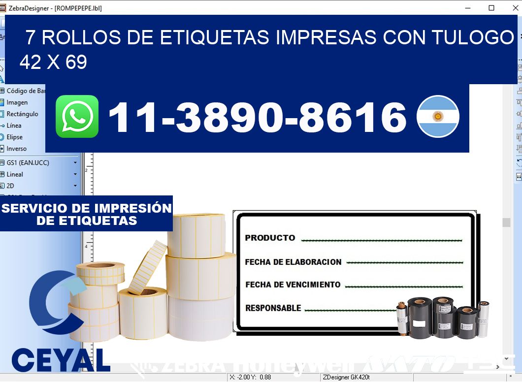 7 rollos de etiquetas impresas con tulogo 42 x 69
