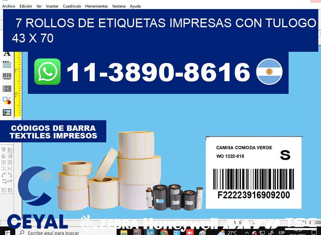 7 rollos de etiquetas impresas con tulogo 43 x 70