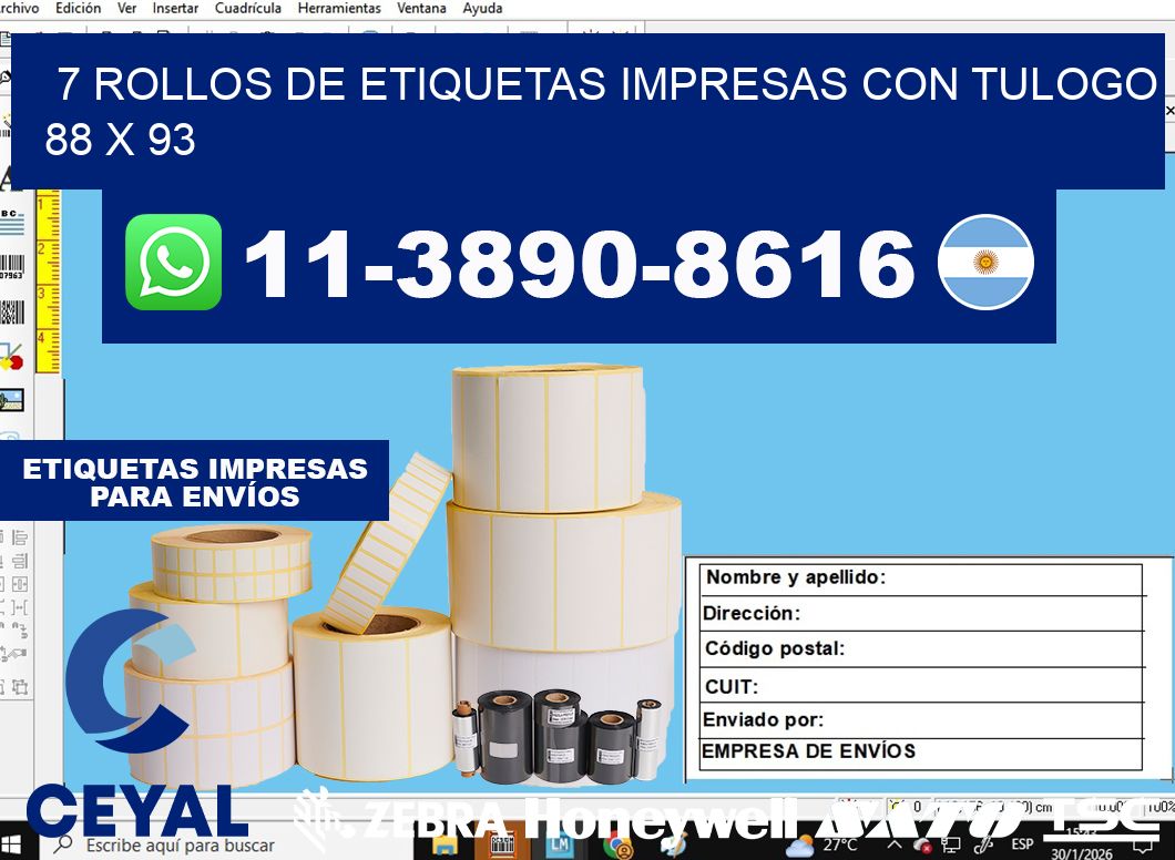 7 rollos de etiquetas impresas con tulogo 88 x 93
