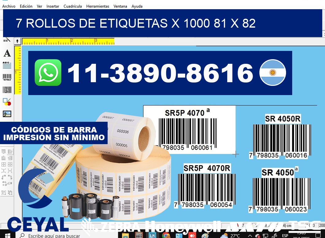 7 rollos de etiquetas x 1000 81 x 82