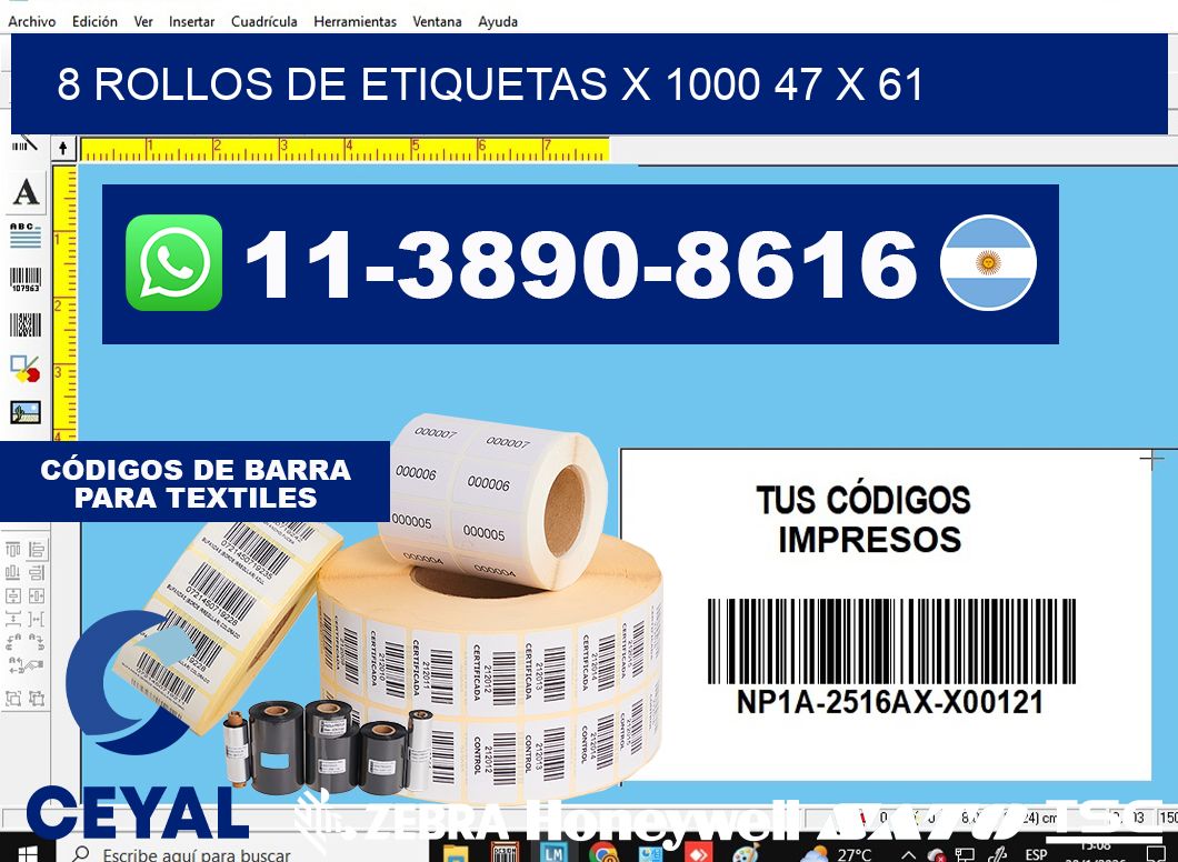 8 rollos de etiquetas x 1000 47 x 61