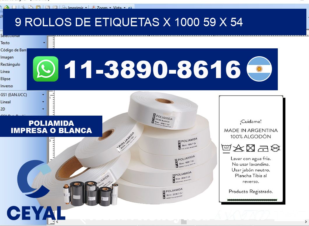 9 rollos de etiquetas x 1000 59 x 54